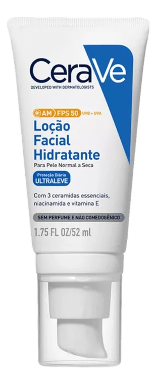 Imagem 2 de 9 de Loção Facial Hidratante Am Fps 50 Para Pele Normal A Seca 52ml Cerave
