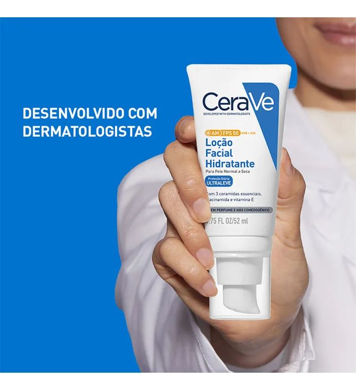 Imagem 3 de 9 de Loção Facial Hidratante Am Fps 50 Para Pele Normal A Seca 52ml Cerave