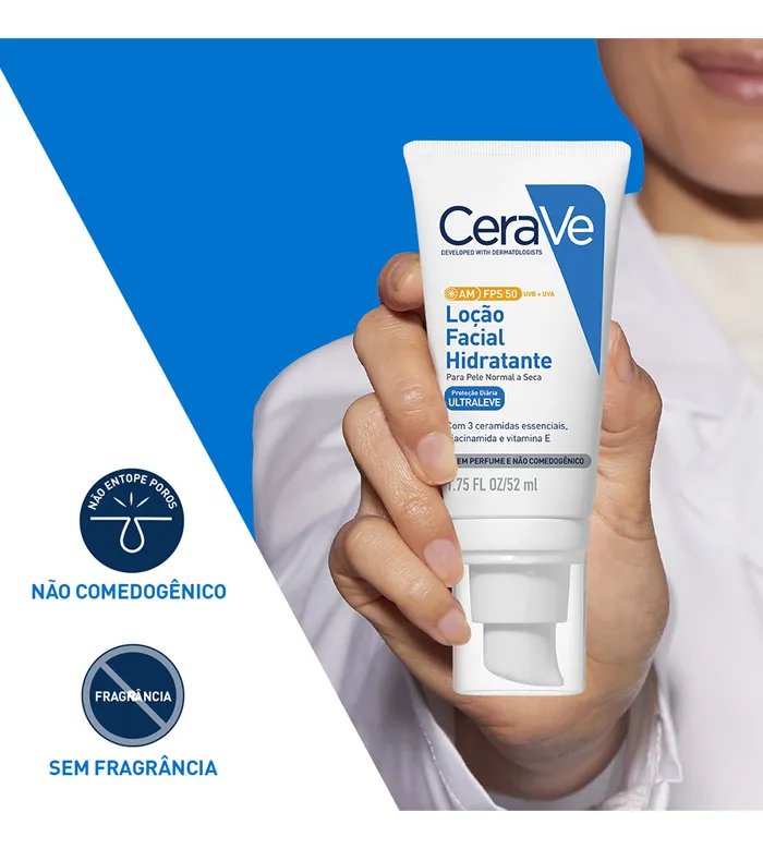 Imagem 8 de 9 de Loção Facial Hidratante Am Fps 50 Para Pele Normal A Seca 52ml Cerave