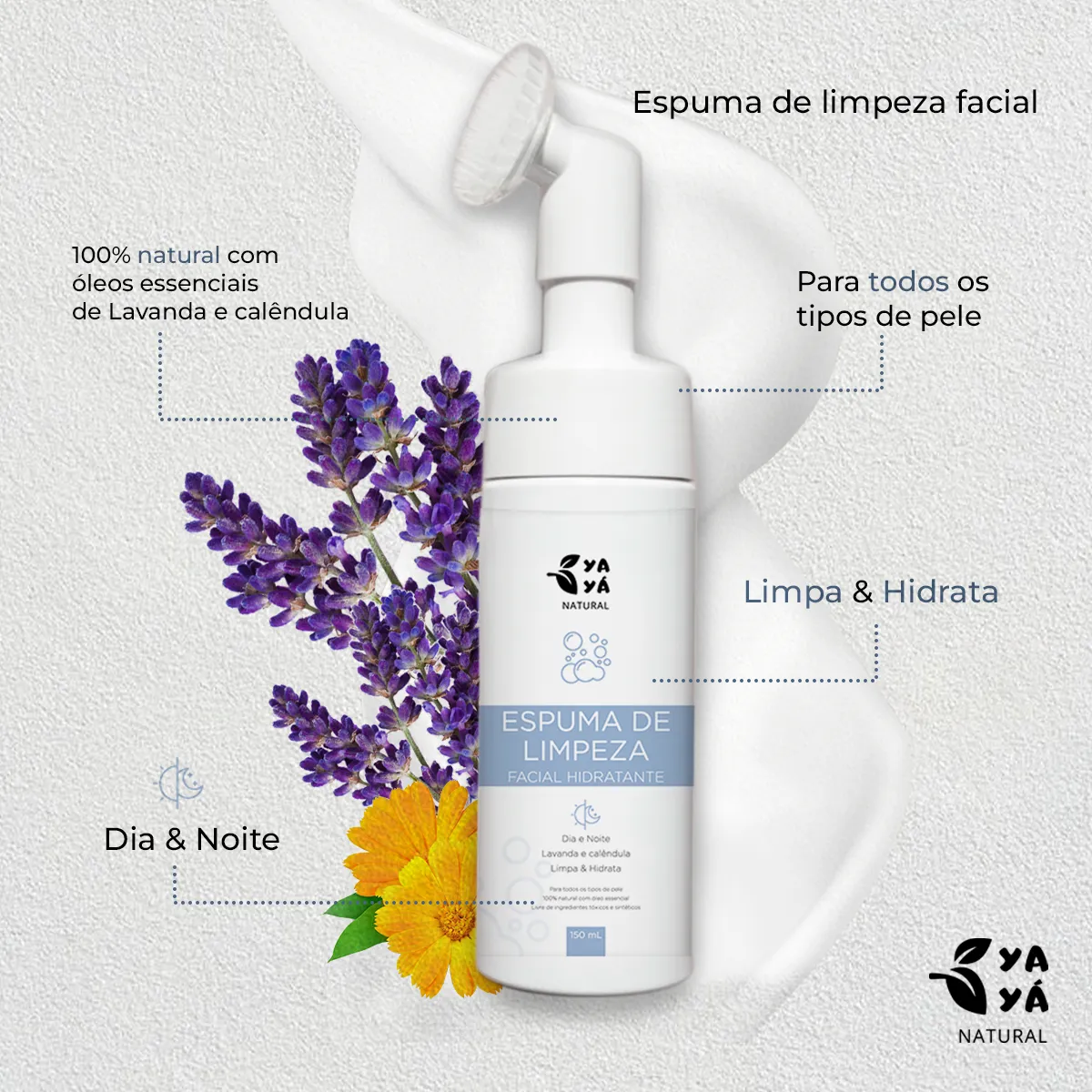 Imagem 8 de 10 de Espuma De Limpeza Facial 100% Natural e Vegana 150ml - Yayá Natural