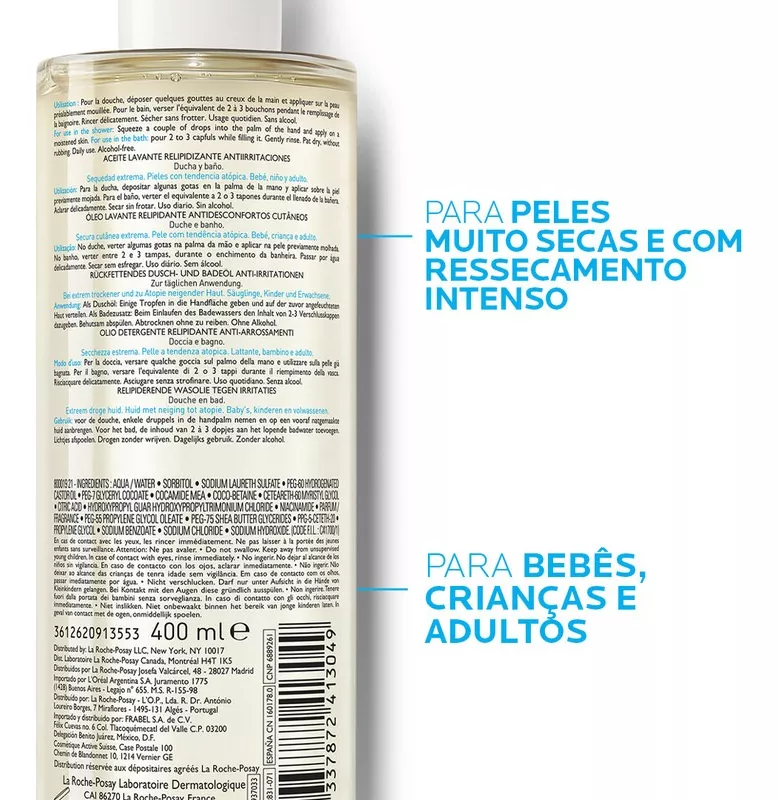 Imagem 9 de 9 de Óleo De Limpeza Hidratante Cleansing Oil Lipikar Ap+ 400ml La Roche-posay