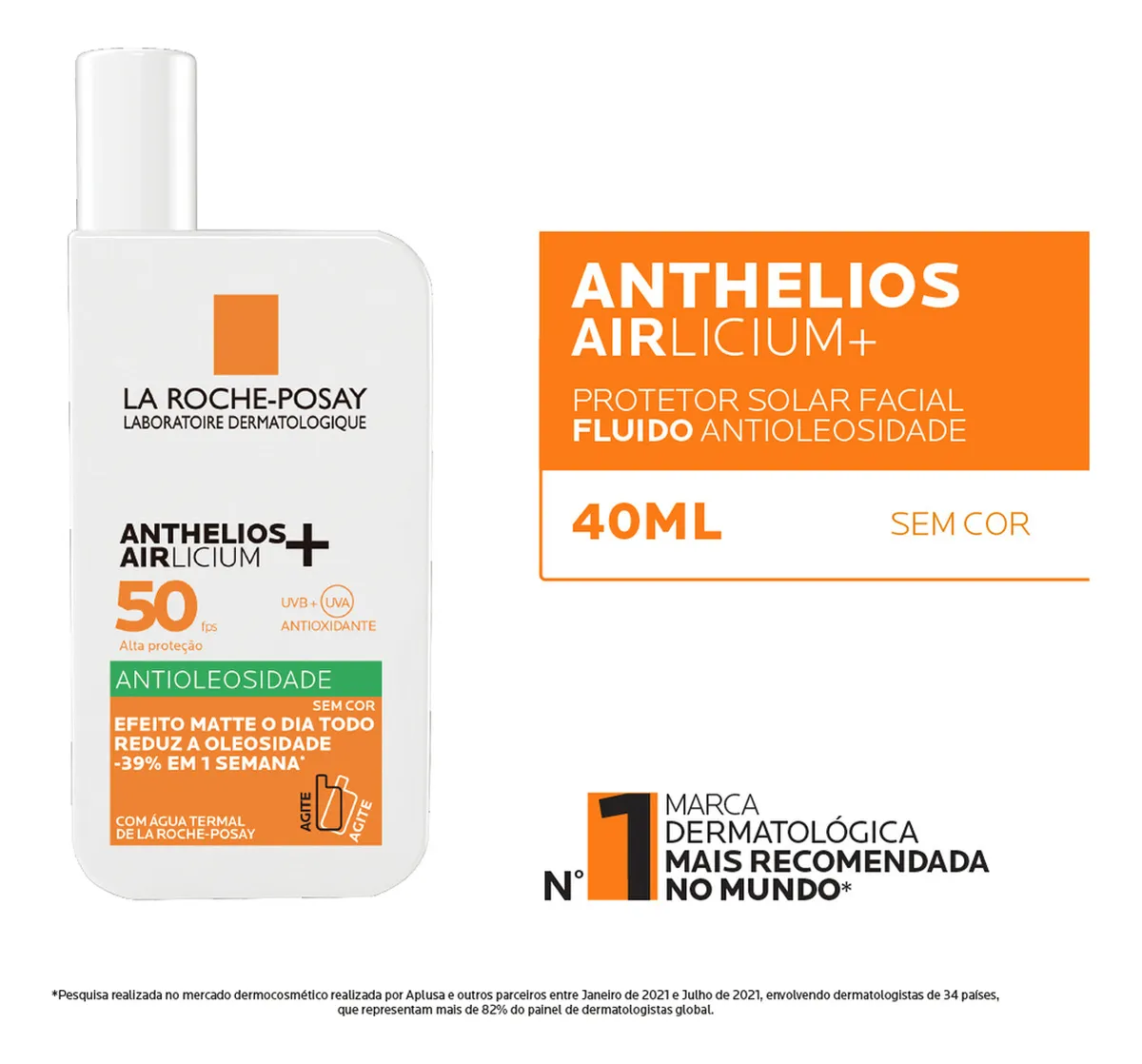 Imagem 2 de 7 de Protetor solar facial antioleosidade anthelios airlicium fps 50 sem cor 40ml La Roche-posay