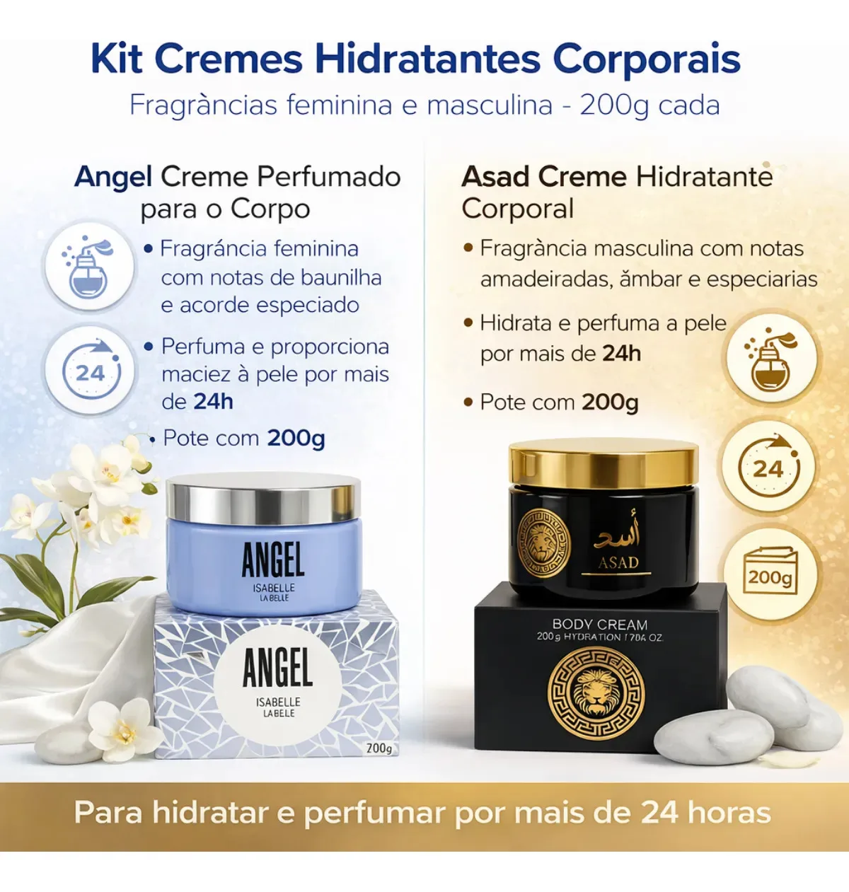 Kit Creme Hidratante Corporal Pasta Angel + Asad 200ml Isa