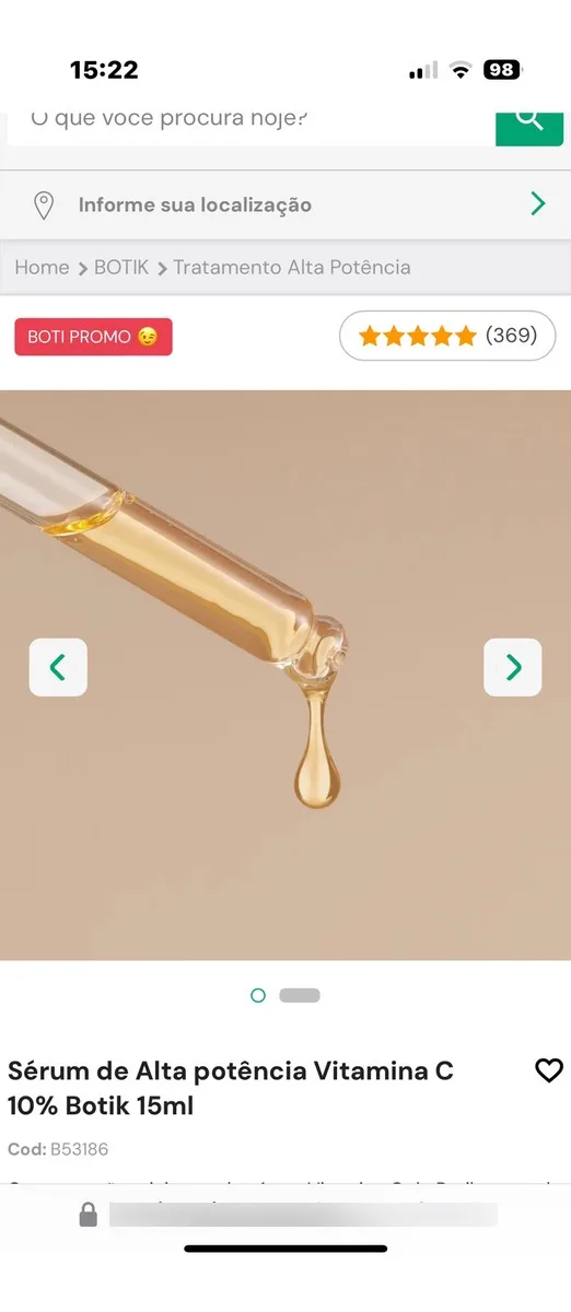 O Boticário Botik Sérum De Alta Potência Vitamina C 10% 15ml Momento De Aplicação Dia/noite Tipo De Pele Normal