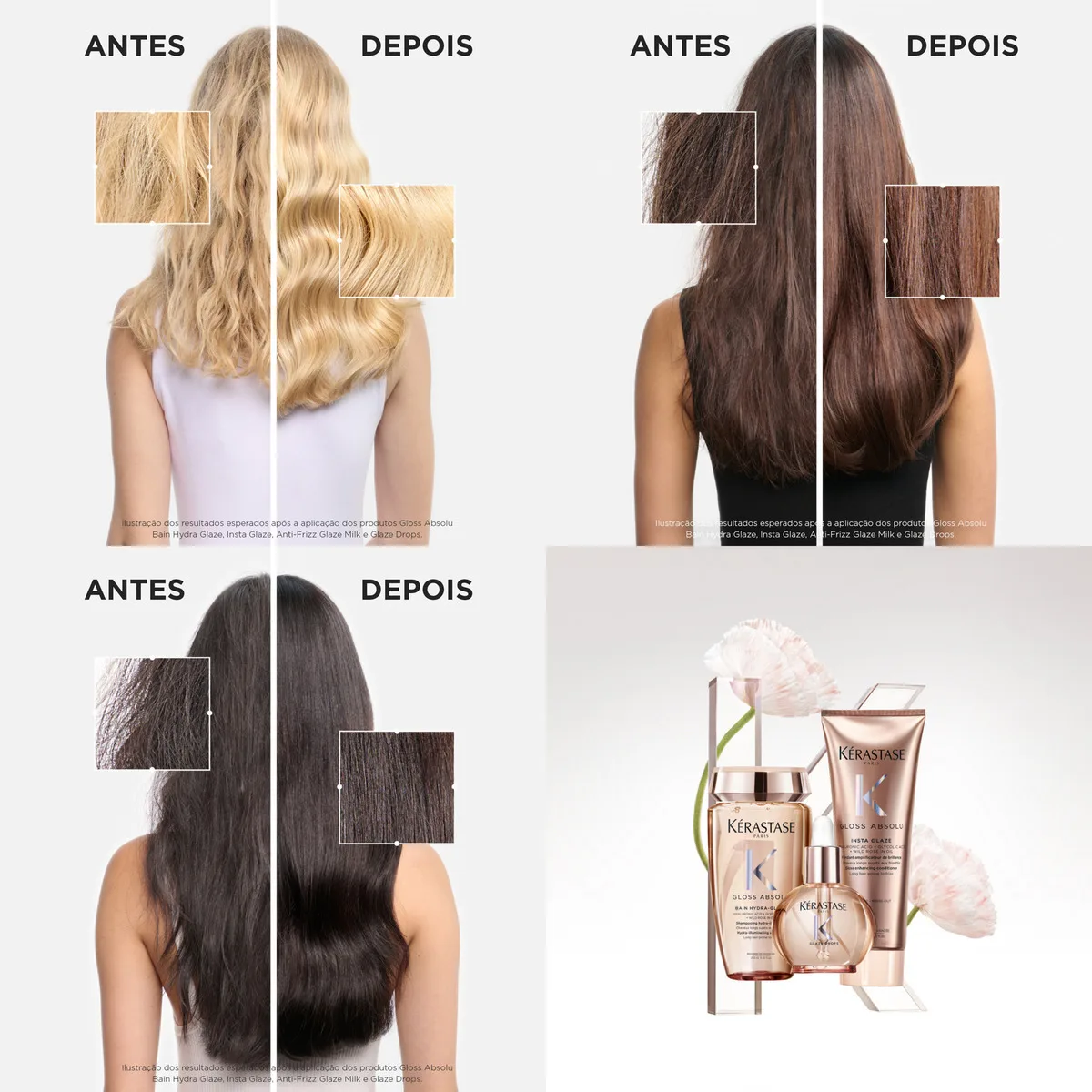 Kérastase, Condicionador, Gloss Absolu, Insta Glaze, para todos os tipos de cabelos, ação anti-frizz com Ácido Hialurônico, Ácido Glicólico e Óleo de Rosa Silvestre, potencializa o brilho, 250ml