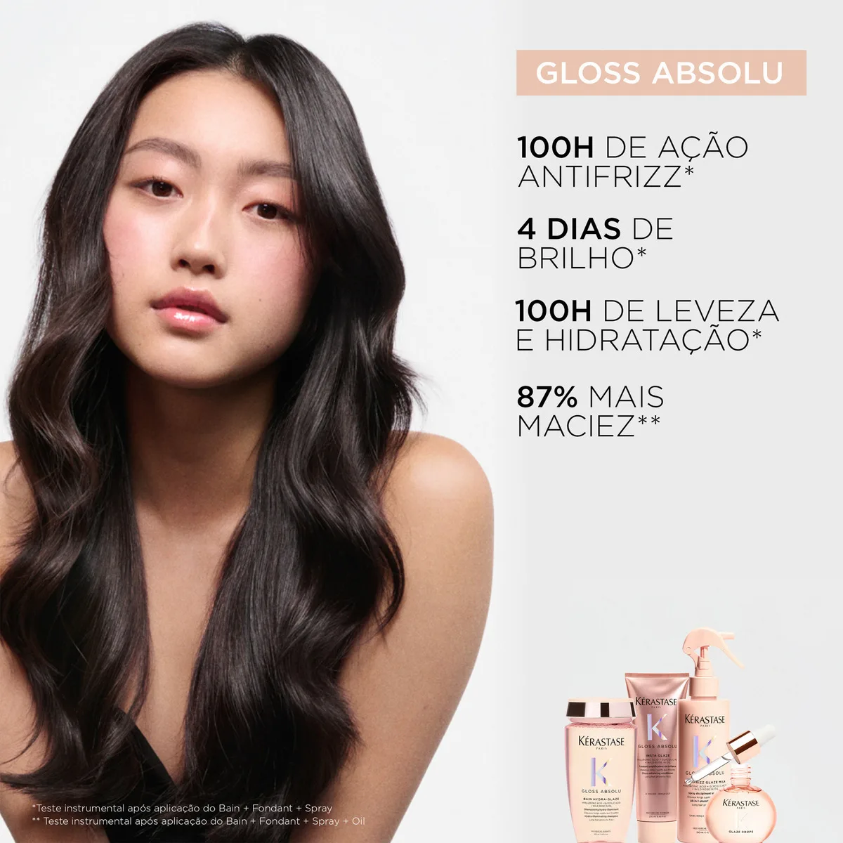 Kérastase, Condicionador, Gloss Absolu, Insta Glaze, para todos os tipos de cabelos, ação anti-frizz com Ácido Hialurônico, Ácido Glicólico e Óleo de Rosa Silvestre, potencializa o brilho, 250ml